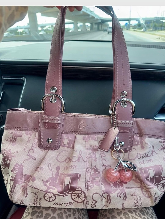 Coach Handbags - Vintage Coach Pink Canvas and Leather Cherry Charm Shoulder Bag